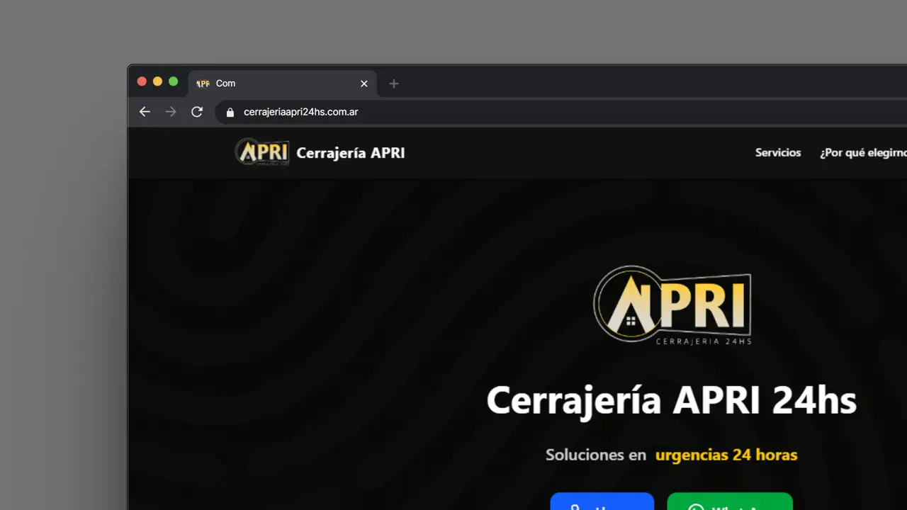 Vista del sitio web de Cerrajería APRI