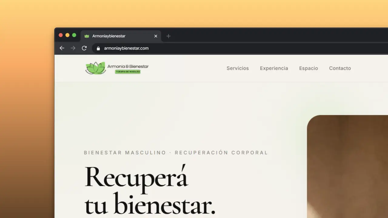 Vista del sitio web de Armonía y Bienestar