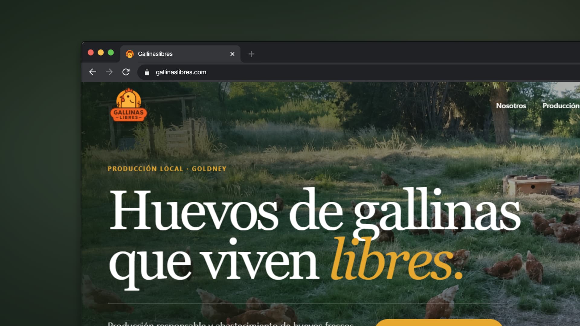 Vista del sitio web de Gallinas Libres